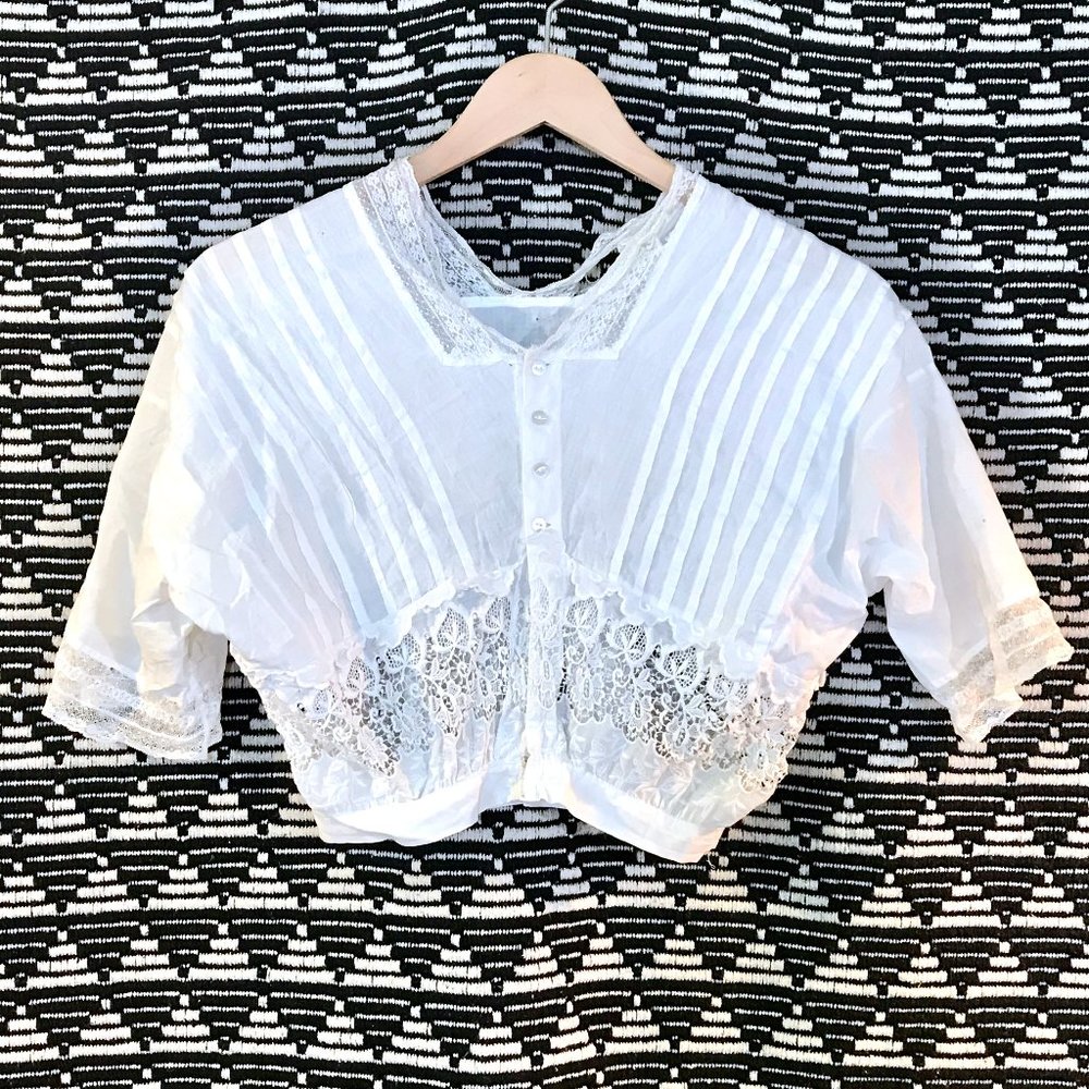vtg handmade cotton lace crop, small